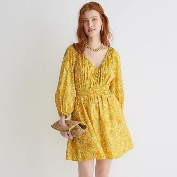 J Crew V-neck Cotton Lawn Mini Dress in Limone Print NWT - Picture 1 of 10